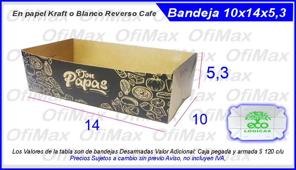 bandejas de carton ecologicas para comidas rapidas 10x14x5,3, Bogota, Colombia